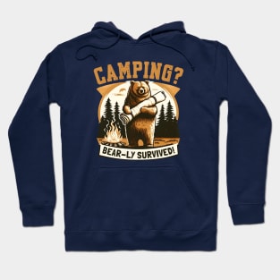 Bear Survived Camping Pun. Funny Outdoor Adventure Gift Hoodie